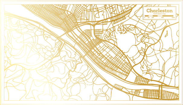 Charleston USA City Map in Retro Style in Golden Color. Outline Map. vector