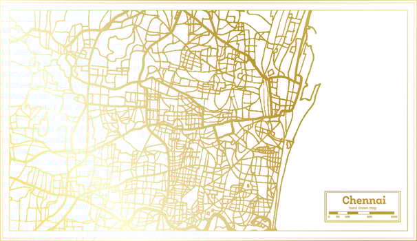 Chennai India City Map in Retro Style in Golden Color. Outline Map. vector