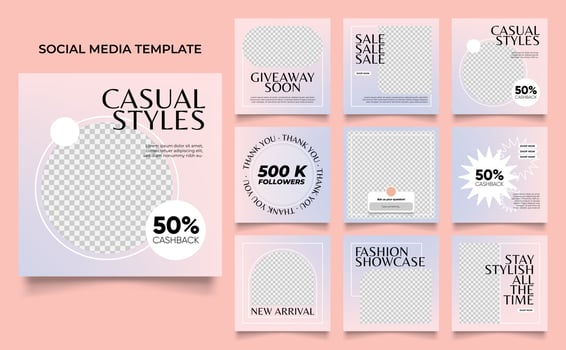 social media template banner fashion sale promotion in pink purple holographic gradient color vector