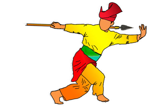 Silat warrior doing dance silat with spear png