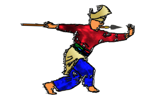 Silat warrior doing dance silat with spear png