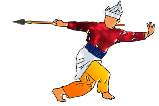 Silat warrior doing dance silat with spear png