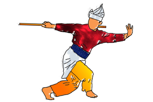 silat warrior doing dance silat with rattan png