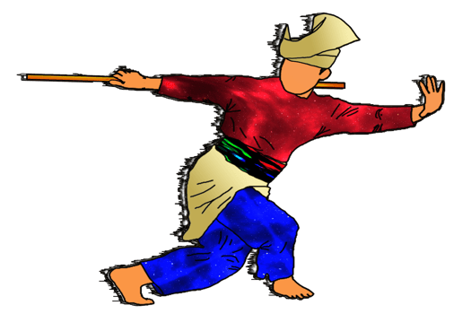 silat warrior doing dance silat with rattan png
