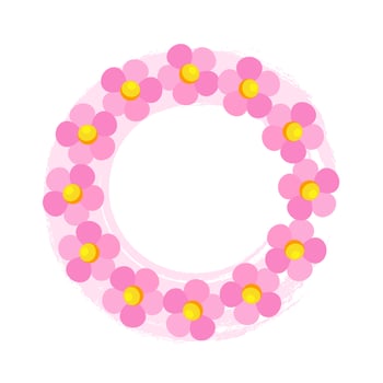 Vector frame of pink daisies. Pink flowers in a circle on an abstract pink background. A frame for children's photos