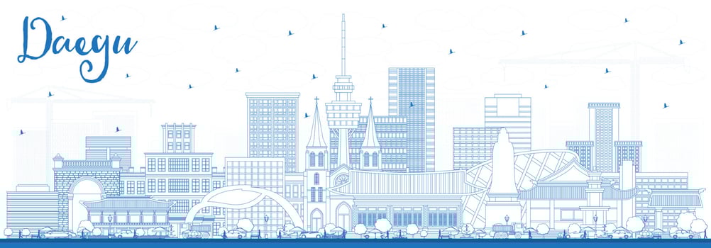 Outline Daegu South Korea City Skyline with Blue Buildings. vector