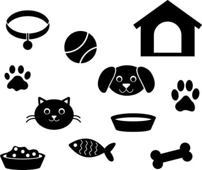 Pets, vector set black color.