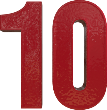 Red Number 10 3D Render png