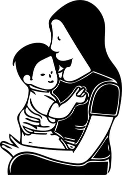 Mom and Baby Line Art vector