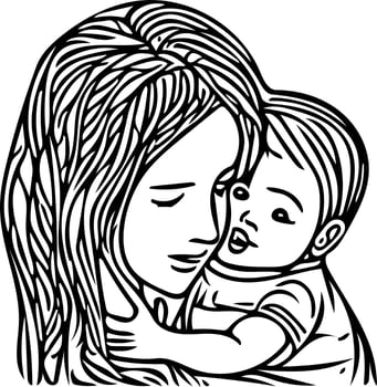 Mom and Baby Line Art vector