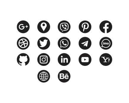 all social media black and white icons set vector