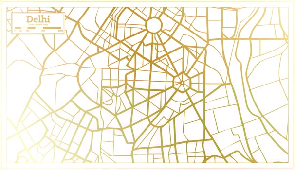 Delhi India City Map in Retro Style in Golden Color. Outline Map. vector