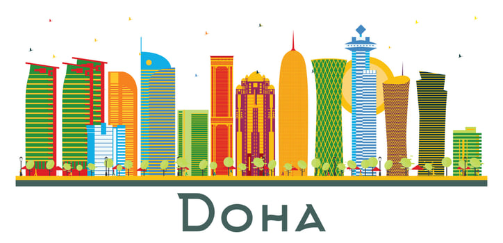 Doha Qatar City Skyline with Color Buildings Isolated on White. vector