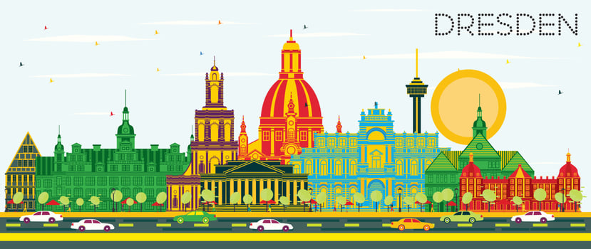 Dresden Germany City Skyline with Color Buildings and Blue Sky. vector