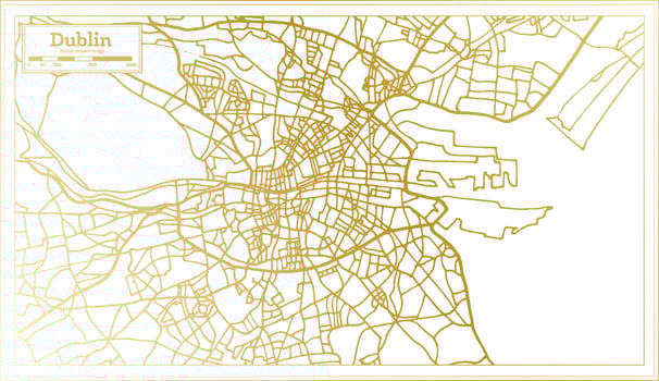 Dublin Ireland City Map in Retro Style in Golden Color. Outline Map. vector