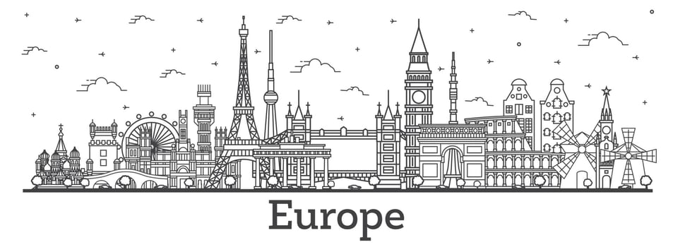 Outline Famous Landmarks in Europe. vector
