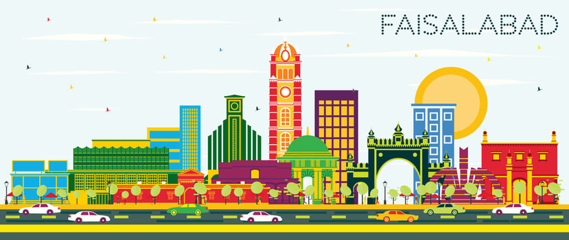 Faisalabad Pakistan City Skyline with Color Buildings and Blue Sky. vector