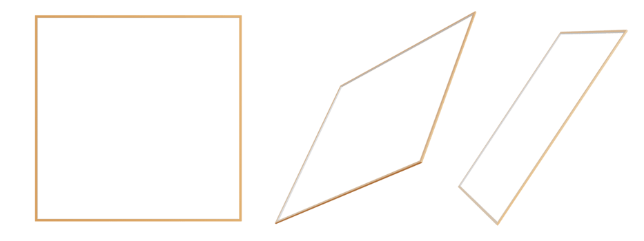 Golden squares on transparent background. Cut out design elements. 3D rendering. png