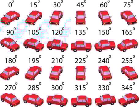 A set of 24 mesh cars from different angles. vector