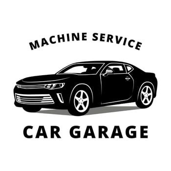 Car Garage Logo Vintage Retro. Car Repair Label Symbol. Car Mechanic Service Sticker Black and White Vector Illustration