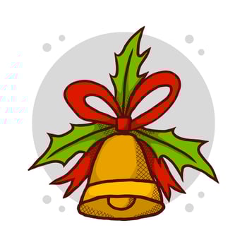 Bell Ringing Celebrate Christmas Hand Drawn Cartoon. Golden Bell Icon Logo. Christmas Ornament Cartoon Symbol. Merry Christmas Vector Illustration