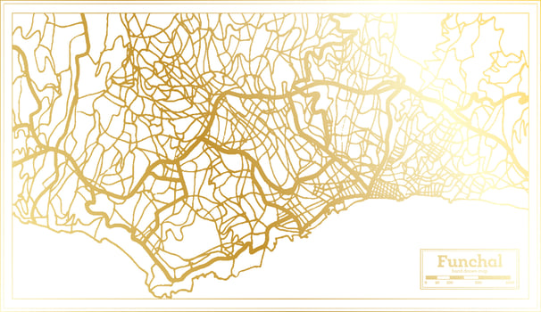 Funchal Portugal City Map in Retro Style in Golden Color. Outline Map. vector