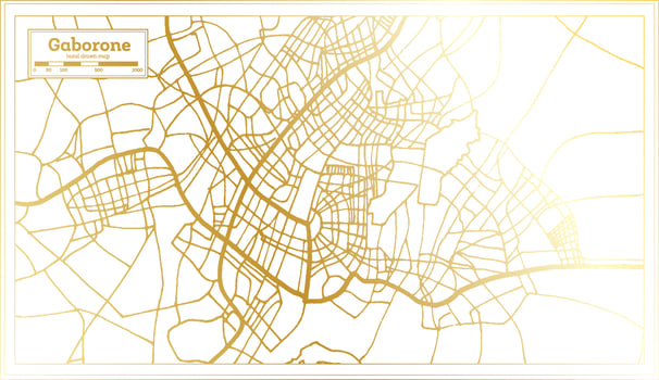 Gaborone Botswana City Map in Retro Style in Golden Color. Outline Map. vector