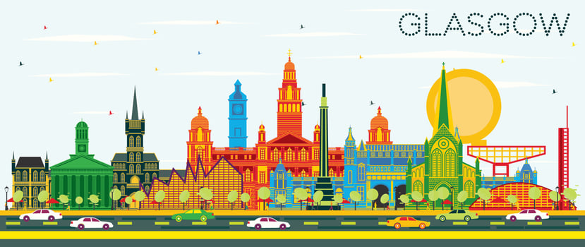Glasgow Scotland City Skyline with Color Buildings and Blue Sky. vector