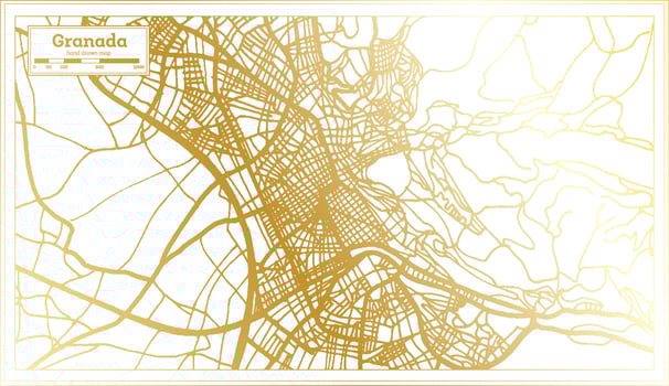 Granada Spain City Map in Retro Style in Golden Color. Outline Map. vector