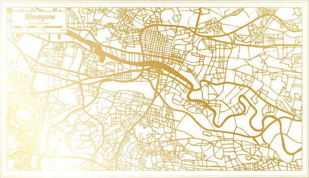 Glasgow Scotland City Map in Retro Style in Golden Color. Outline Map. vector