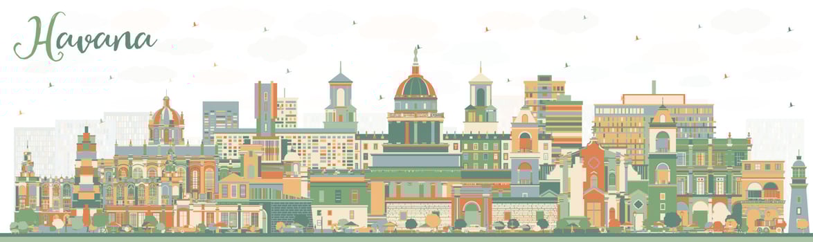 Havana Cuba City Skyline with Color Buildings. vector