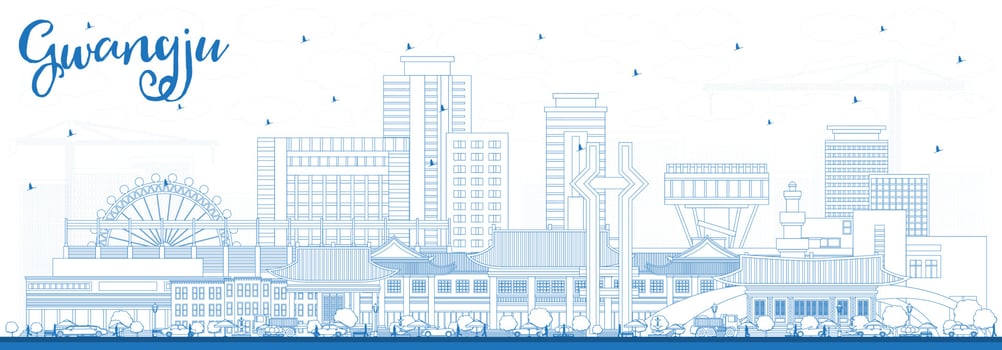 Outline Gwangju South Korea City Skyline with Blue Buildings. vector