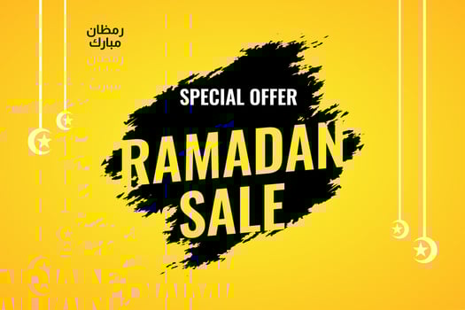 Ramadan Sale, Billboard or banner design, Ramadan kareem sale special offer banner. Sale template perfect for prints, flyers, banners, promotions, special offers and more. Ramadan sale yellow banner. vector