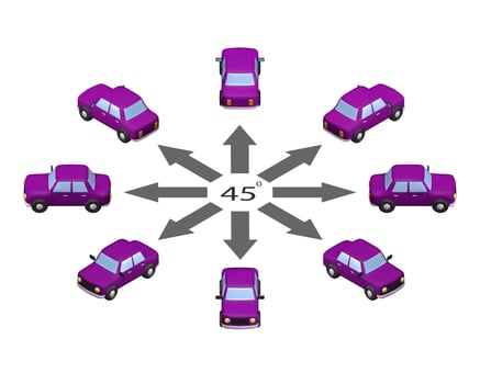 Mesh car in different angles in isometric view. vector