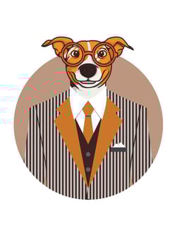 nerd entrepreneur dog, business logo, manager, vector design, illustration, portraits