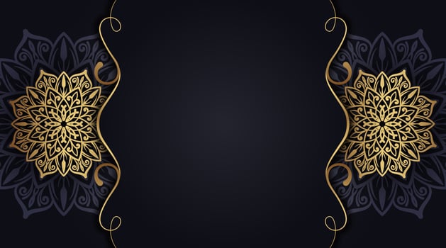 Black luxury background with golden mandala ornament vector