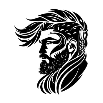 Ornamental, rugged man with stylish hair, beard and mustache. Decorative illustration for barbershop logo, emblem, tattoo, embroidery, laser cutting. vector