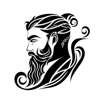 Ornamental, rugged man with stylish hair, beard and mustache. Decorative illustration for barbershop logo, emblem, tattoo, embroidery, laser cutting. vector