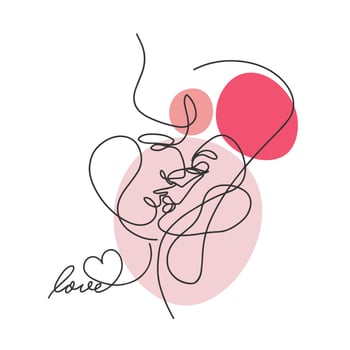 One line contour drawing, couple in love, kiss, fashion, love, handwritten quote vector