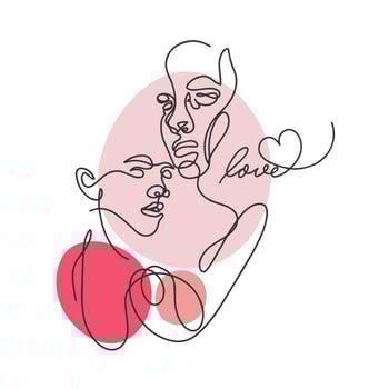 Man and woman, one line outline drawing, couple in love, fashion, love vector