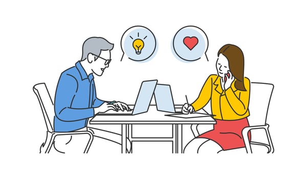 Icon illustration of two people who are busy with their respective jobs vector