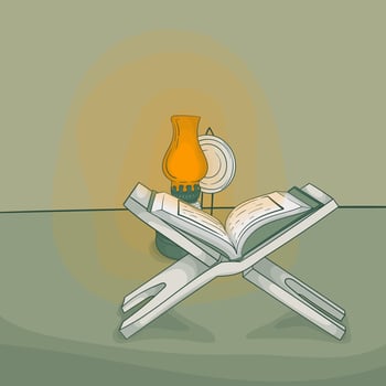 Ramadan kareem or islamic template with the lantern illuminates the Koran in cartoon design vector