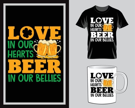 Love in our hearts St. Patrick's Day t shirt and mug design vector