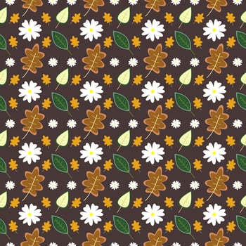 Seamless Pattern of Jasmine and Leaves with Brown Background vector