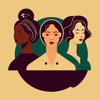 group of adult women illustrating international women's day with fictional characters vector