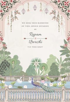 Traditional Indian Mughal Wedding Card Design. Invitation card for printing vector illustration.