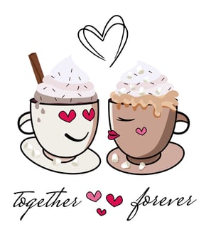 We are with you together.vector illustration of a pair of cats in love on a background with a hearts. Drawings for cards, postcards, greetings and posters. vector