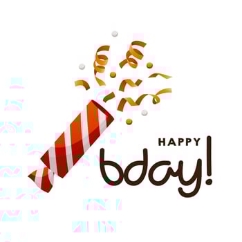 Birthday party card with party cracker with confetti. Carnival popper. Happy Birthday handwritten wishes lettering. Celebration card. Postcard, card. cover, invitation template. vector