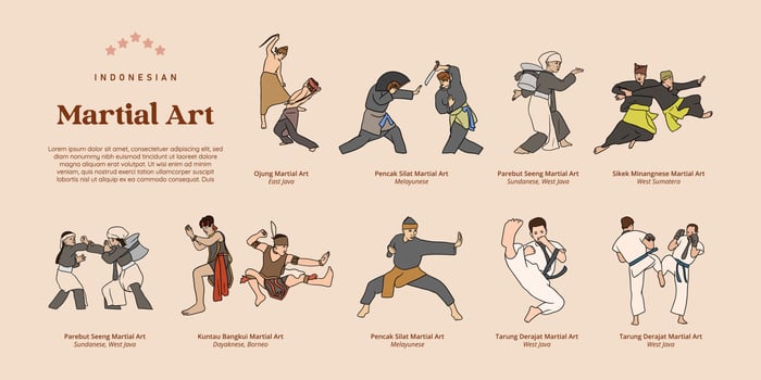 Isolated Indonesian various Martial Art Handdrawn Illustration vector