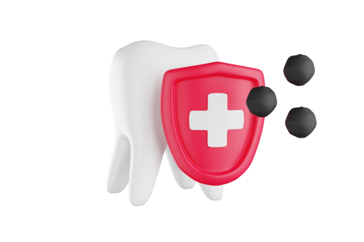 3d icon with a white tooth behind a red shield with protection from germs png